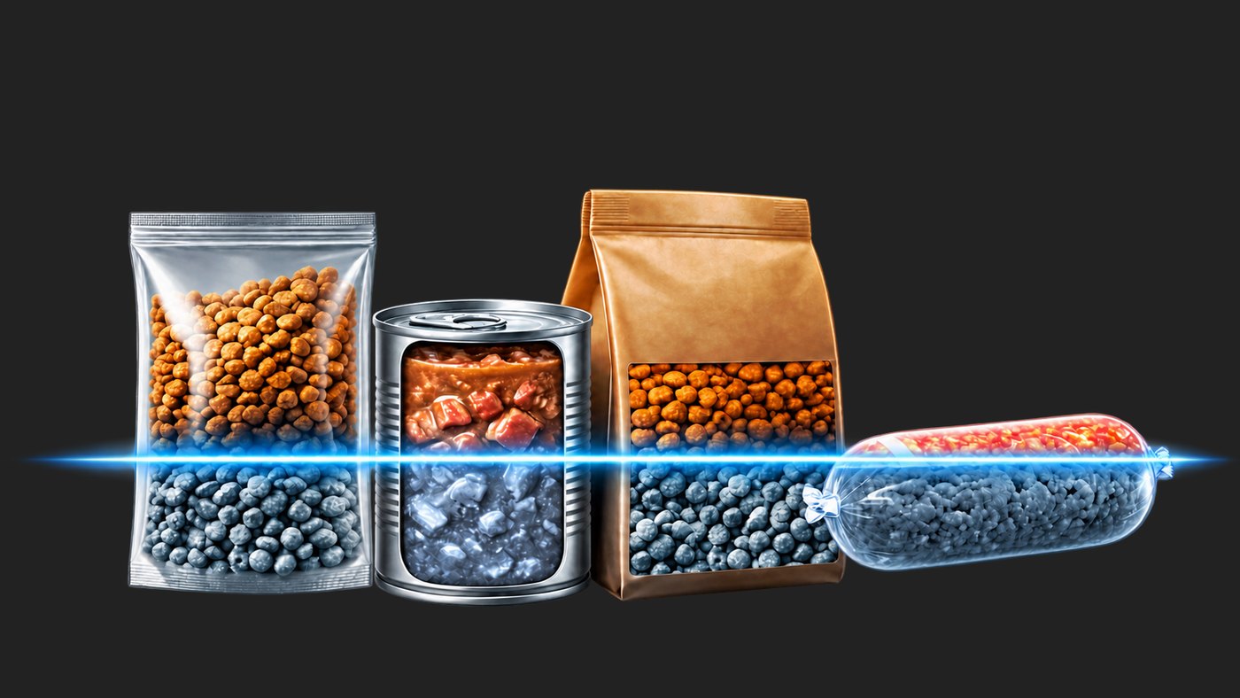 Stand-up pouch, can, large bag and clipped fresh pack under X-ray inspection